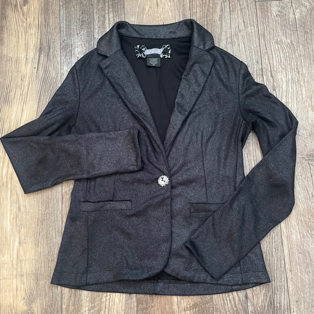 Daytrip Womens Sparkly Metallic Single Button Blazer XS Black